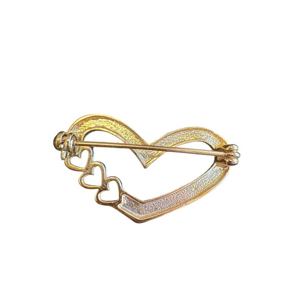 Gold-Tone Heart Brooch Pin With Triple Mini Heart Accents - Picture 2 of 2